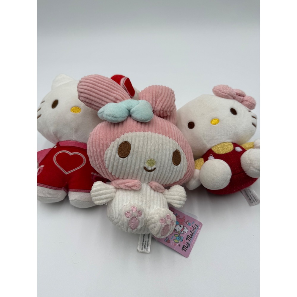 Sanrio Plush Lot 3pc Unisex Small Multicolor New Hello Kitty My Melody Corduroy